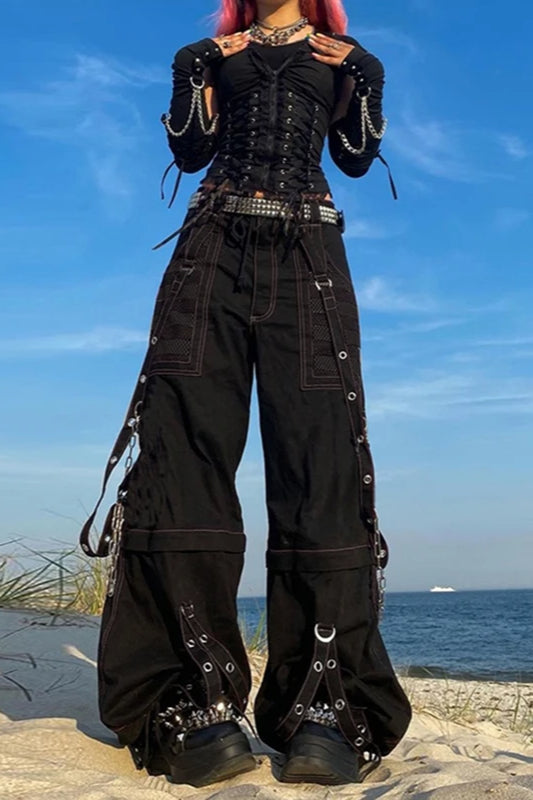 Gothic Wide Leg Cargo Jeans Black / S