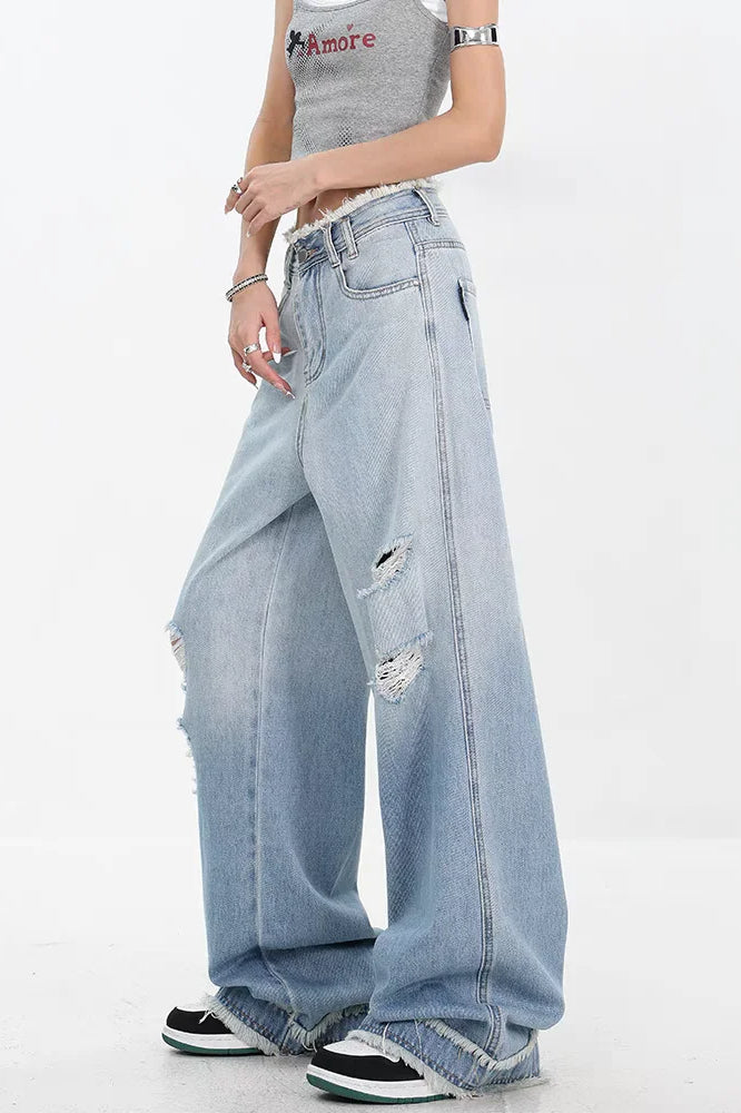 Gradient Ripped Straight Leg Jeans