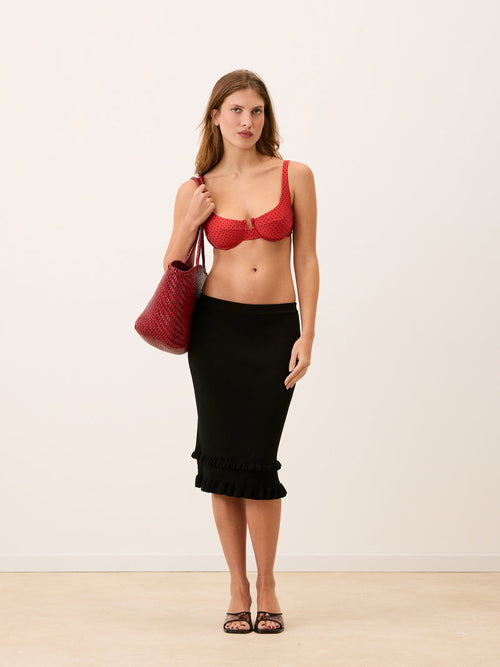 PHILIPINE red plumetis balconette swimsuit top, front view by Rouje