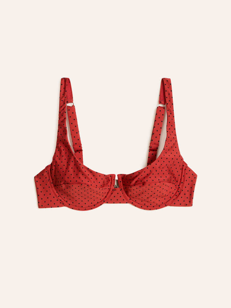 PHILIPINE red plumetis balconette swimsuit top, flat packshot by Rouje