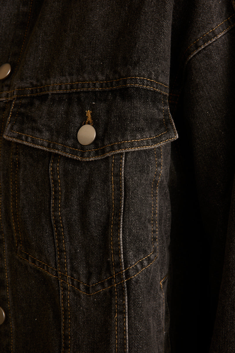 Hayes Washed Black Denim Barn Jacket paired with complementary accessories for a polished look.