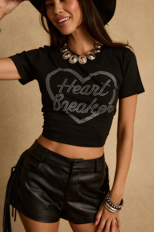 Black rhinestone piece with refined detailing and a flattering silhouette.