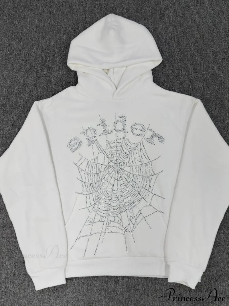 High Pile Fleece Foam Spider Print Hoodie S / White