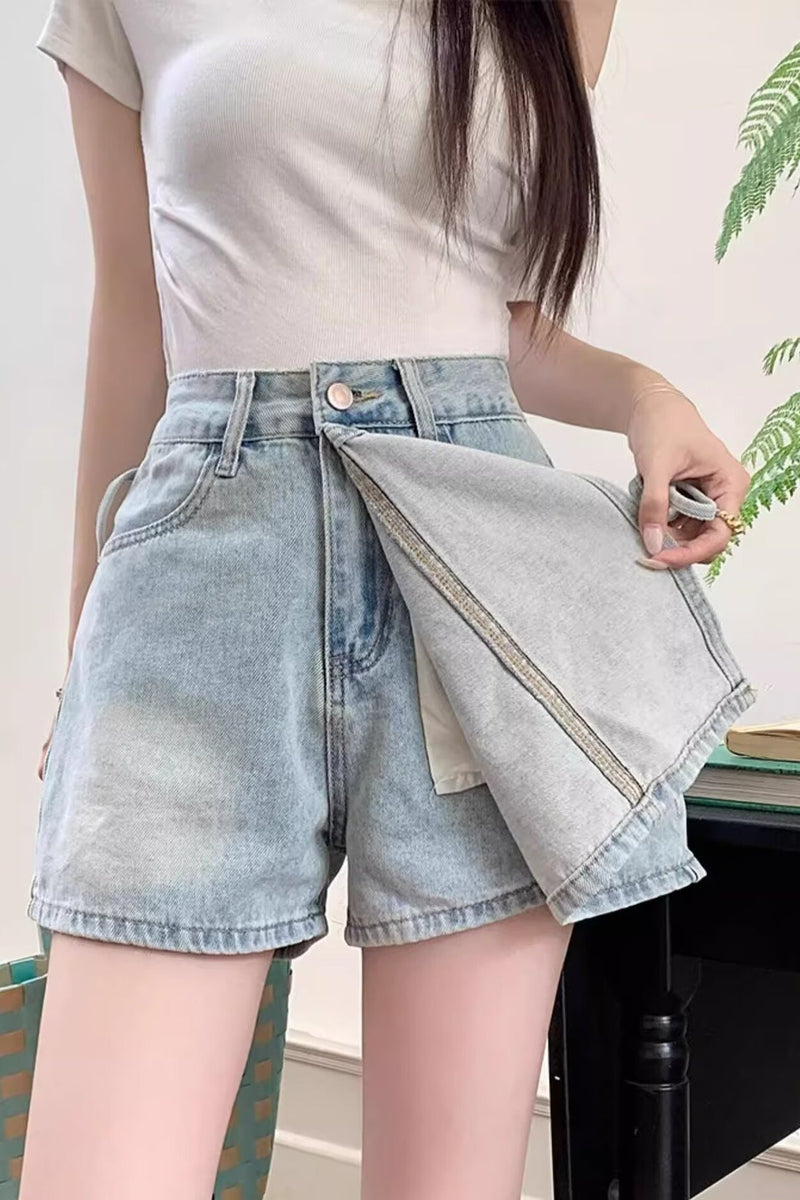 High Waist Denim Skort A Line Bodycon Mini Skirt