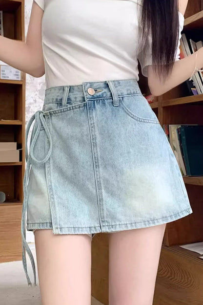 High Waist Denim Skort A Line Bodycon Mini Skirt