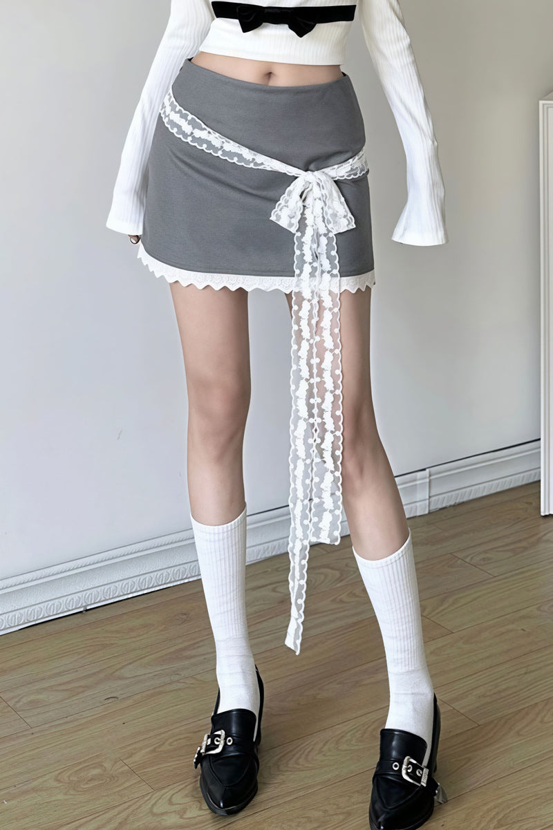 High Waist Lace Trim Street Style Skirt