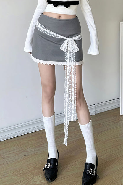 High Waist Lace Trim Street Style Skirt