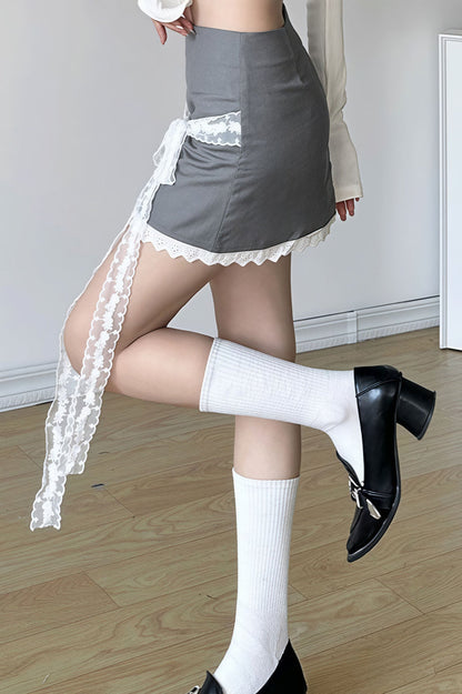 High Waist Lace Trim Street Style Skirt
