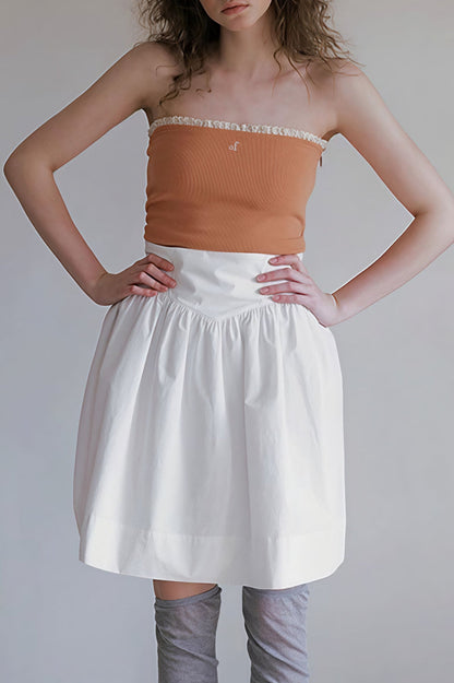 High Waist Pleated Waistband Solid Tulip Vintage Youthful Mini Skirt