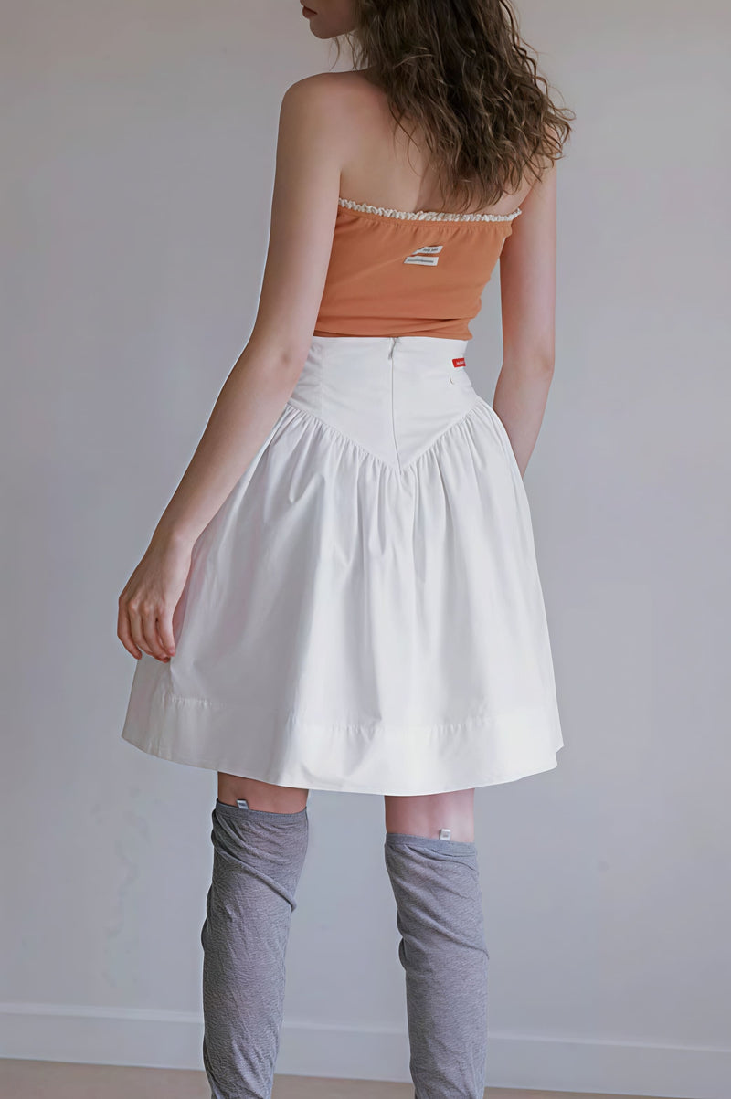 High Waist Pleated Waistband Solid Tulip Vintage Youthful Mini Skirt