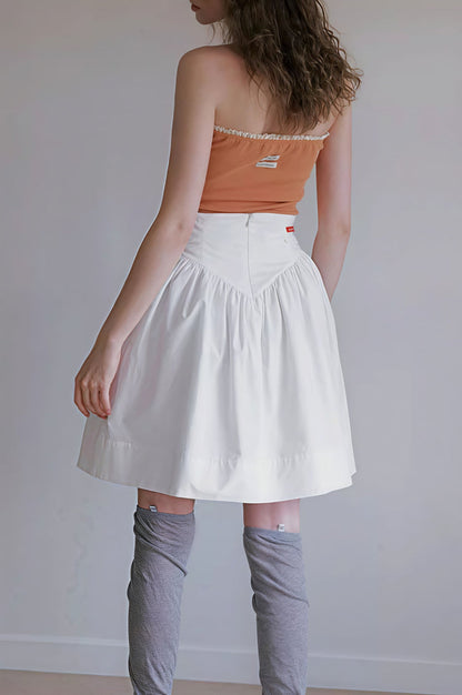 High Waist Pleated Waistband Solid Tulip Vintage Youthful Mini Skirt