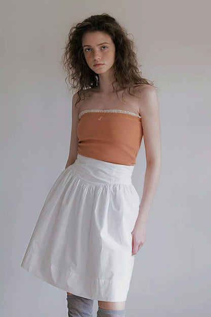 High Waist Pleated Waistband Solid Tulip Vintage Youthful Mini Skirt