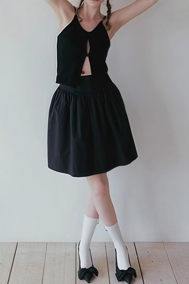 High Waist Pleated Waistband Solid Tulip Vintage Youthful Mini Skirt