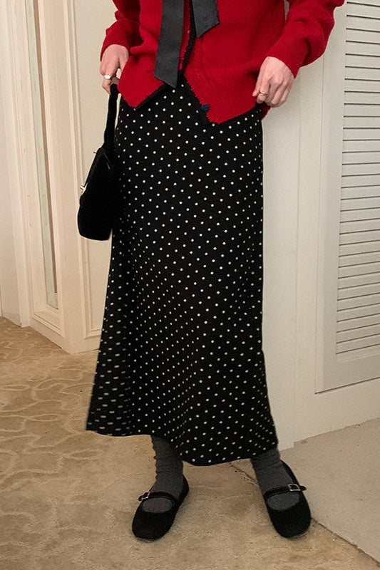 High Waist Polka Dot Back Slit Skirt