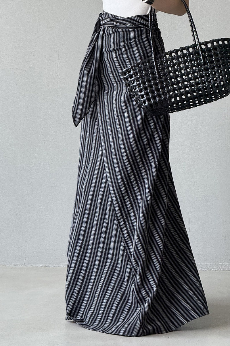 High Waist Striped Tie Waist A Line Maxi Skirt