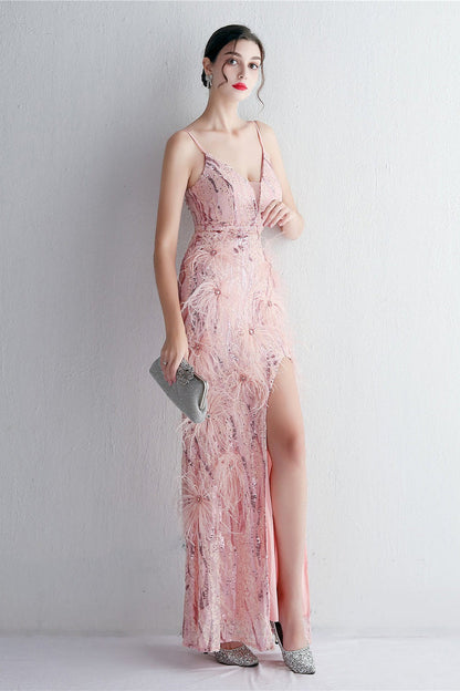 Intricate Beadwork Figure Hugging Gown Formal Dress