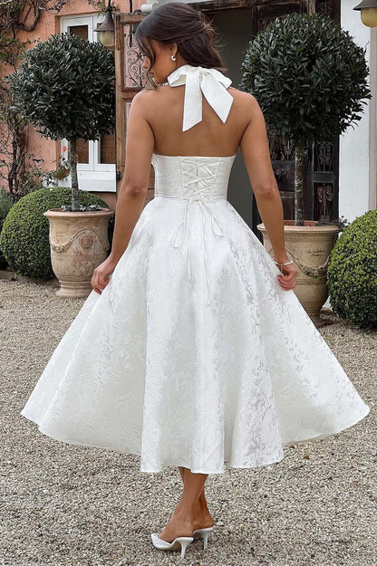Jacquard Halter V-Neck Party Dress