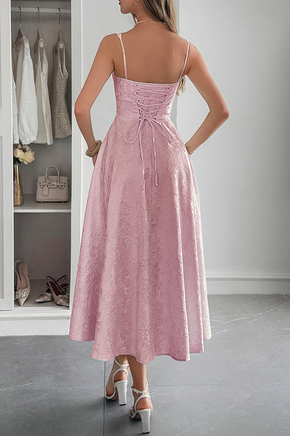 Jacquard Spaghetti Strap Cocktail Dress S / Pink