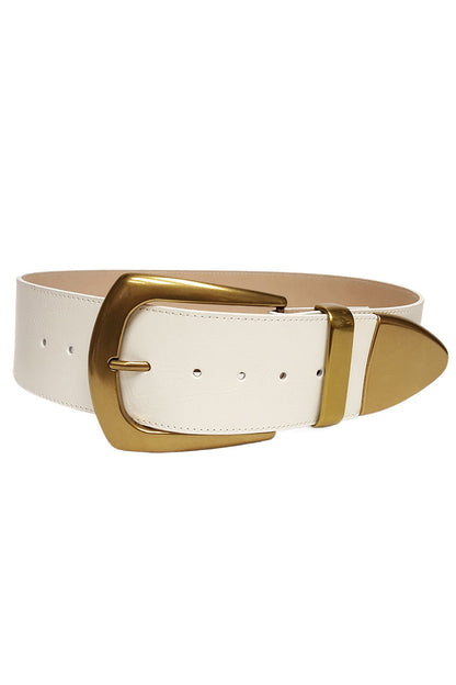 Alternate view of the white belt showing the design and craftsmanship.
