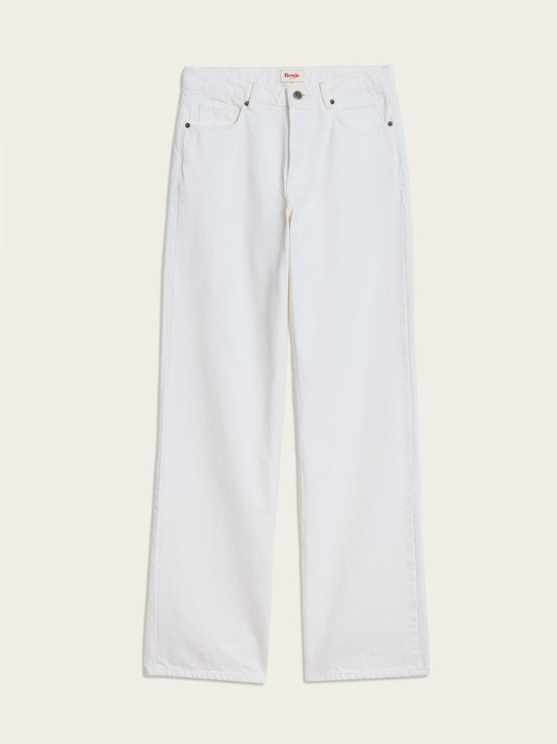 ANVERS white wide-leg denim jeans, flat packshot by Rouje