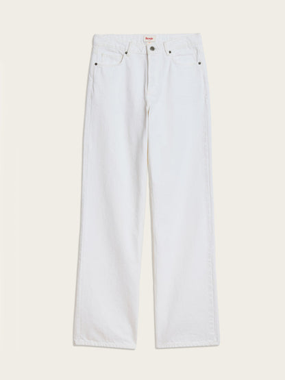 ANVERS white wide-leg denim jeans, flat packshot by Rouje