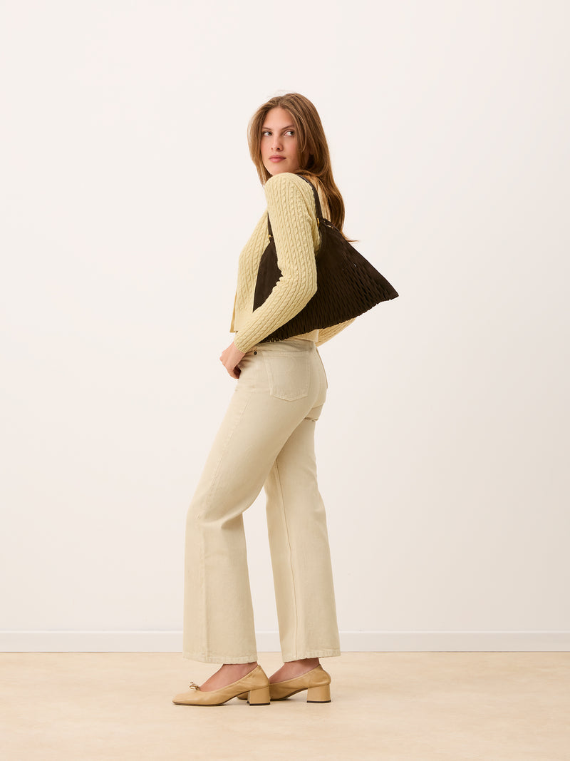 CONCORDE ecru high-rise bootcut jeans, side view by Rouje