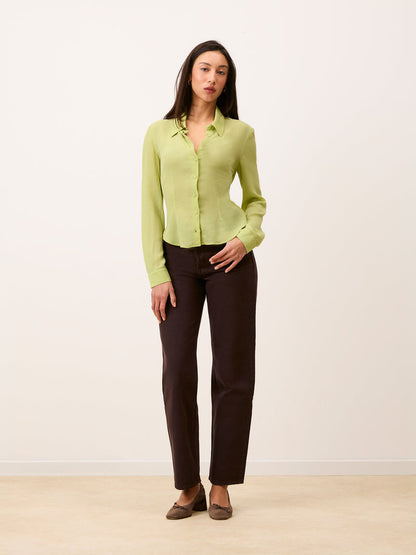 ABBESSES chocolate straight-cut jeans, front view by Rouje