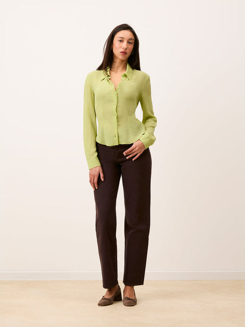 ABBESSES chocolate straight-cut jeans, front view by Rouje