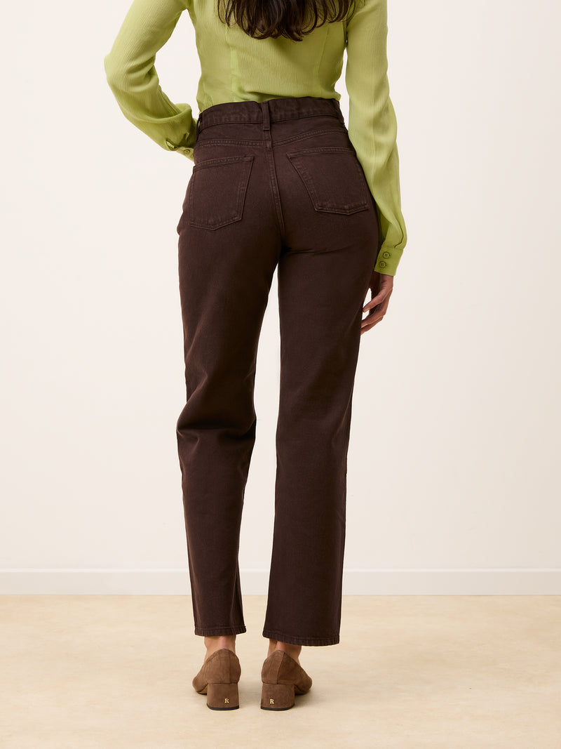 ABBESSES chocolate straight-cut jeans, back view by Rouje