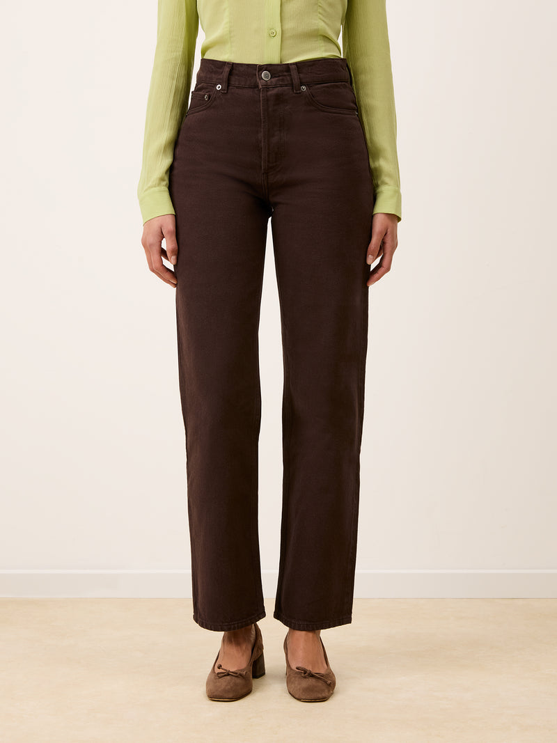 ABBESSES chocolate jeans, detail of embroidered R pocket by Rouje