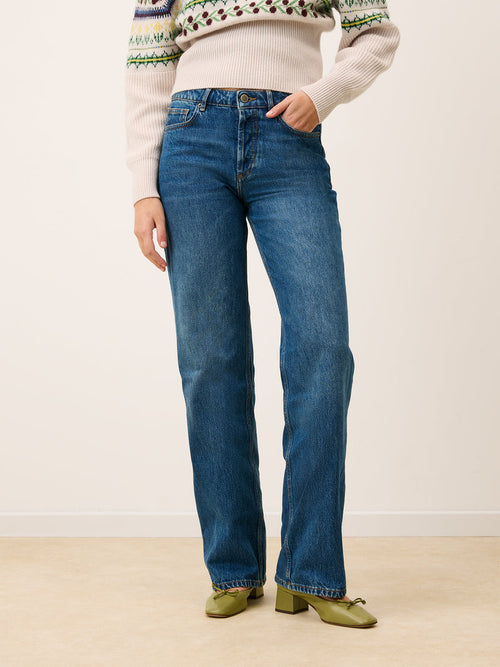 ANVERS indigo wide-leg denim jeans, front view by Rouje