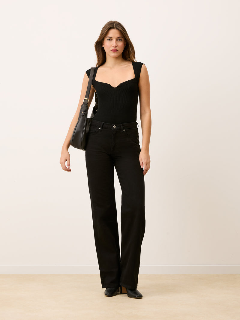 ANVERS rinse black wide-leg denim jeans, front view by Rouje