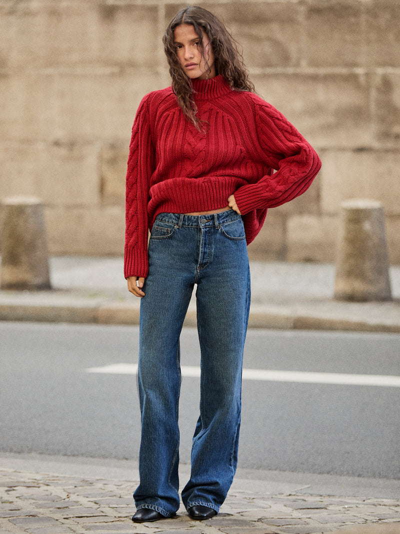 ANVERS indigo wide-leg denim jeans, flat packshot by Rouje