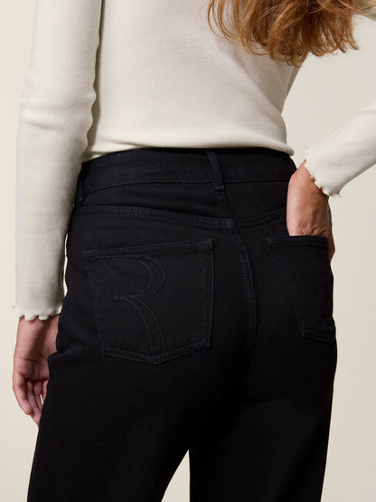 ANVERS rinse black wide-leg denim jeans, side view by Rouje