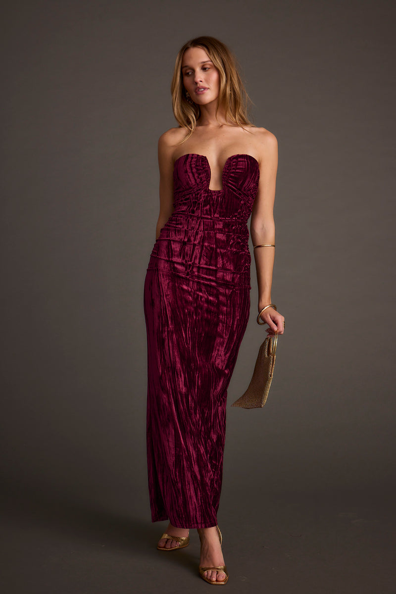 Jones Mulberry Maxi Dress paired with complementary accessories for a polished look.