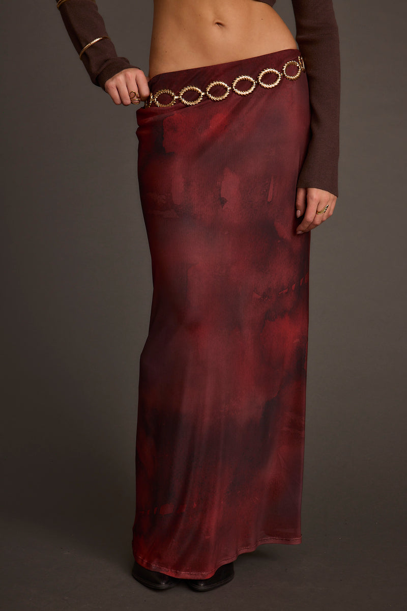 Mesh maxi skirt with accents and a flattering silhouette.