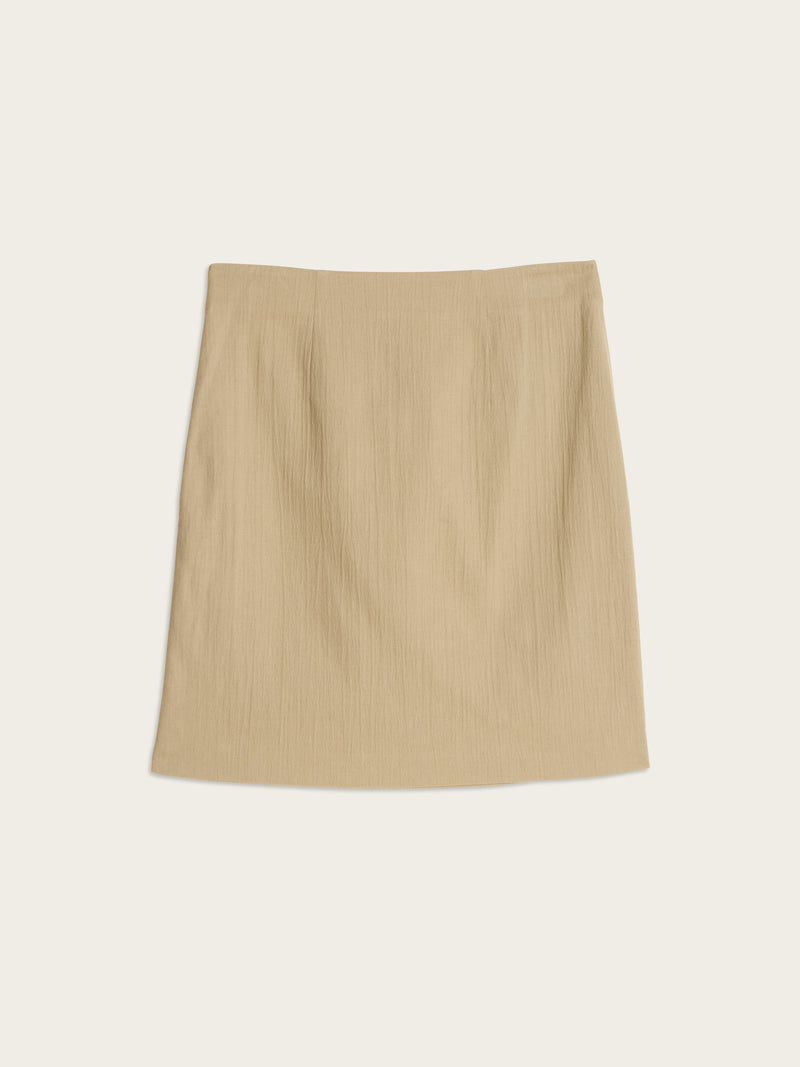 ADA beige high-waist short stretch-cotton skirt, flat packshot by Rouje