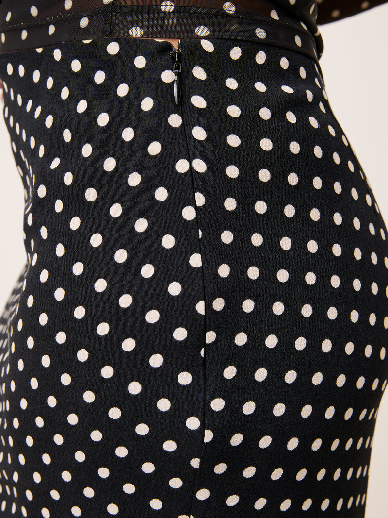 ELIETTE black polka-dot flowing skirt, back view by Rouje
