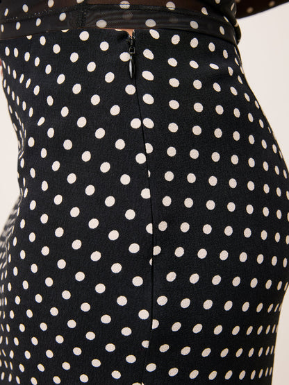 ELIETTE black polka-dot flowing skirt, back view by Rouje