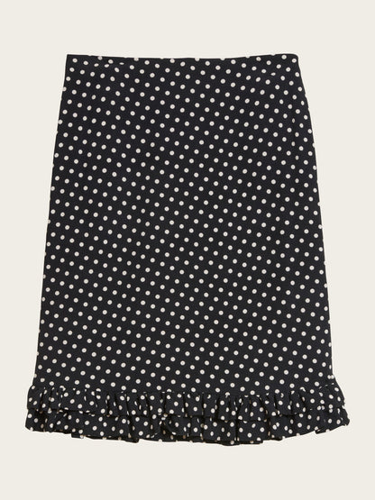 ELIETTE black Carmen polka-dot flowing crepe skirt, flat packshot by Rouje