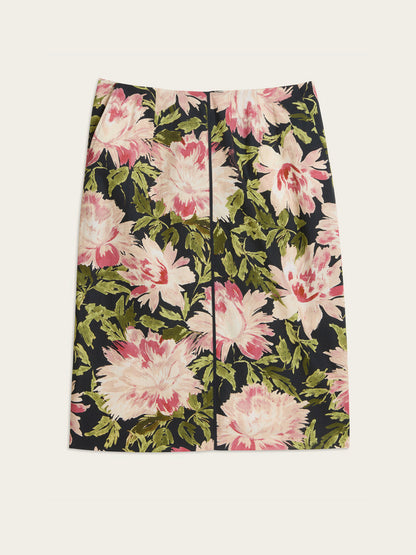 FABIA Vanity peony floral midi skirt, flat packshot by Rouje