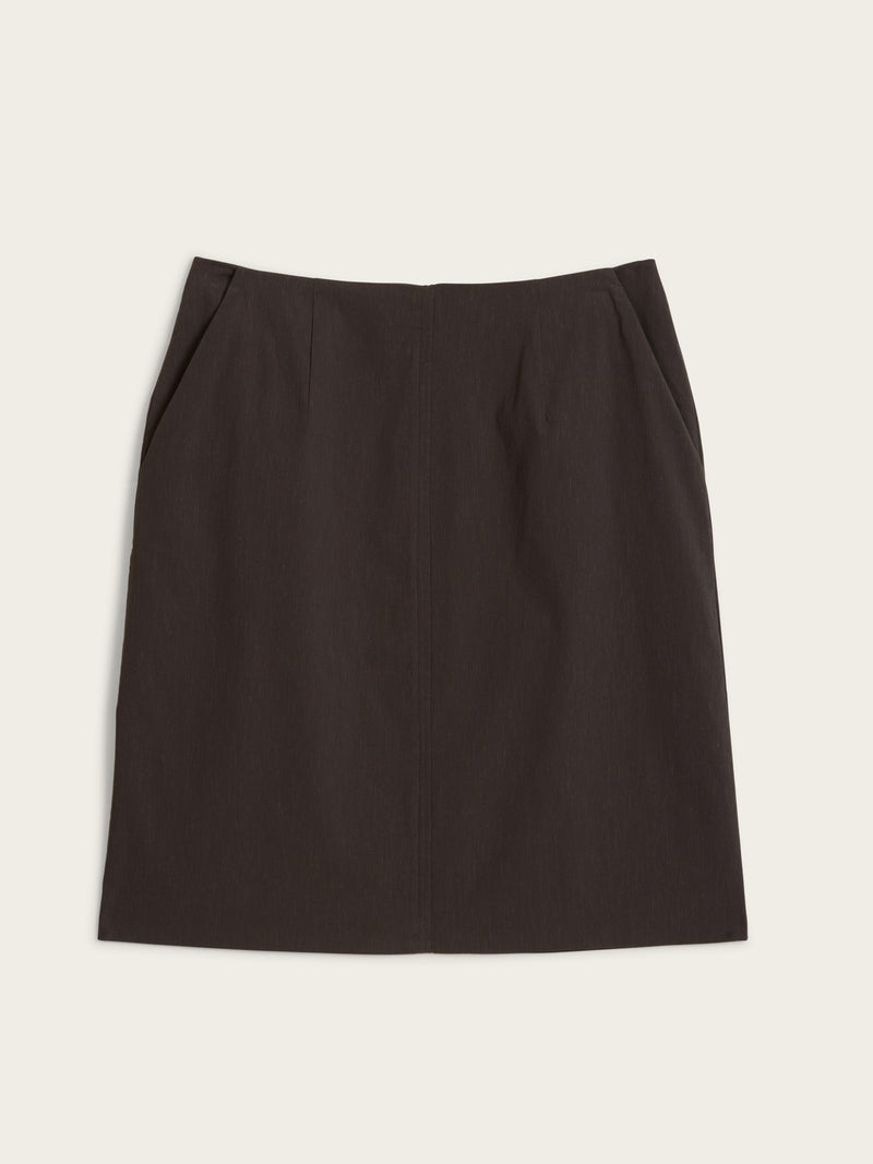 FABIE brown straight midi skirt, flat packshot by Rouje