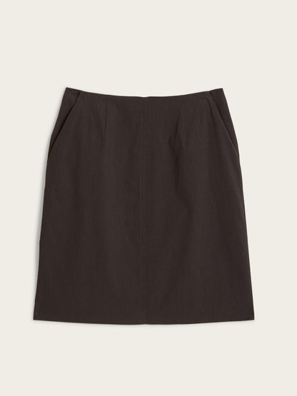 FABIE brown straight midi skirt, flat packshot by Rouje