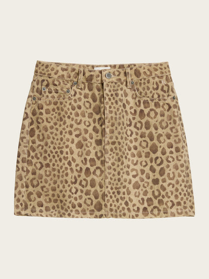 FRANCE Savannah leopard print denim short skirt, flat packshot by Rouje