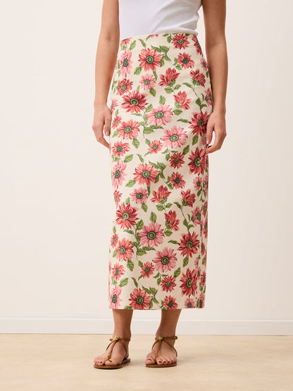 FRANCINE ecru floral long tube skirt, back view by Rouje