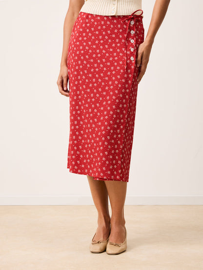 GLORIA Arlesienne red wrap midi skirt, back view by Rouje