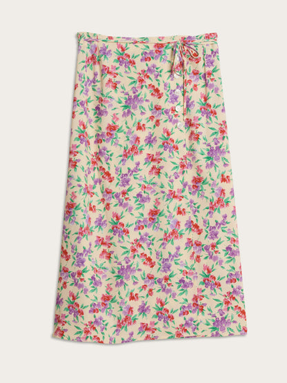 GLORIA Glycine ecru floral wrap midi skirt, flat packshot by Rouje