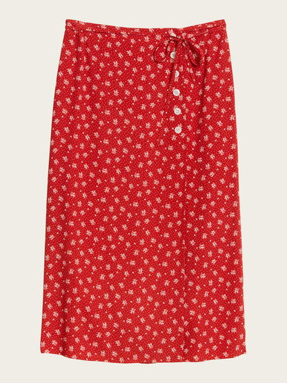 GLORIA Arlesienne red print midi wrap skirt, flat packshot by Rouje