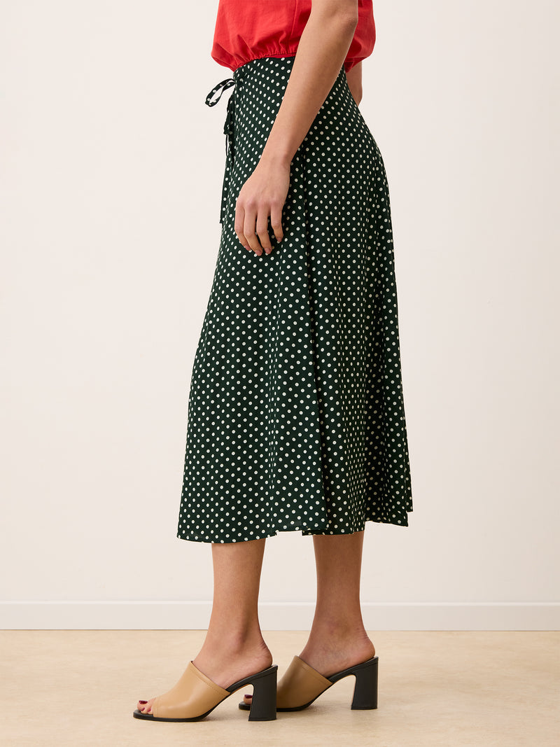 ILONA green polka-dot midi skirt, detail of side tie by Rouje