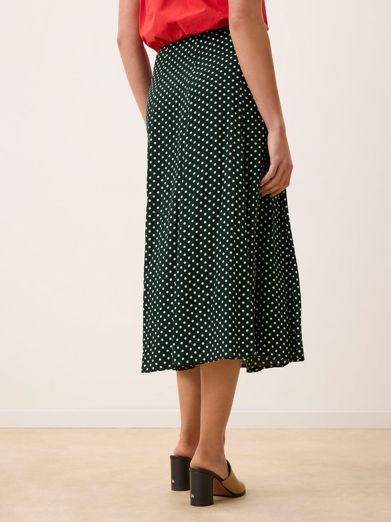 ILONA green polka-dot fluid jersey midi skirt, additional view by Rouje